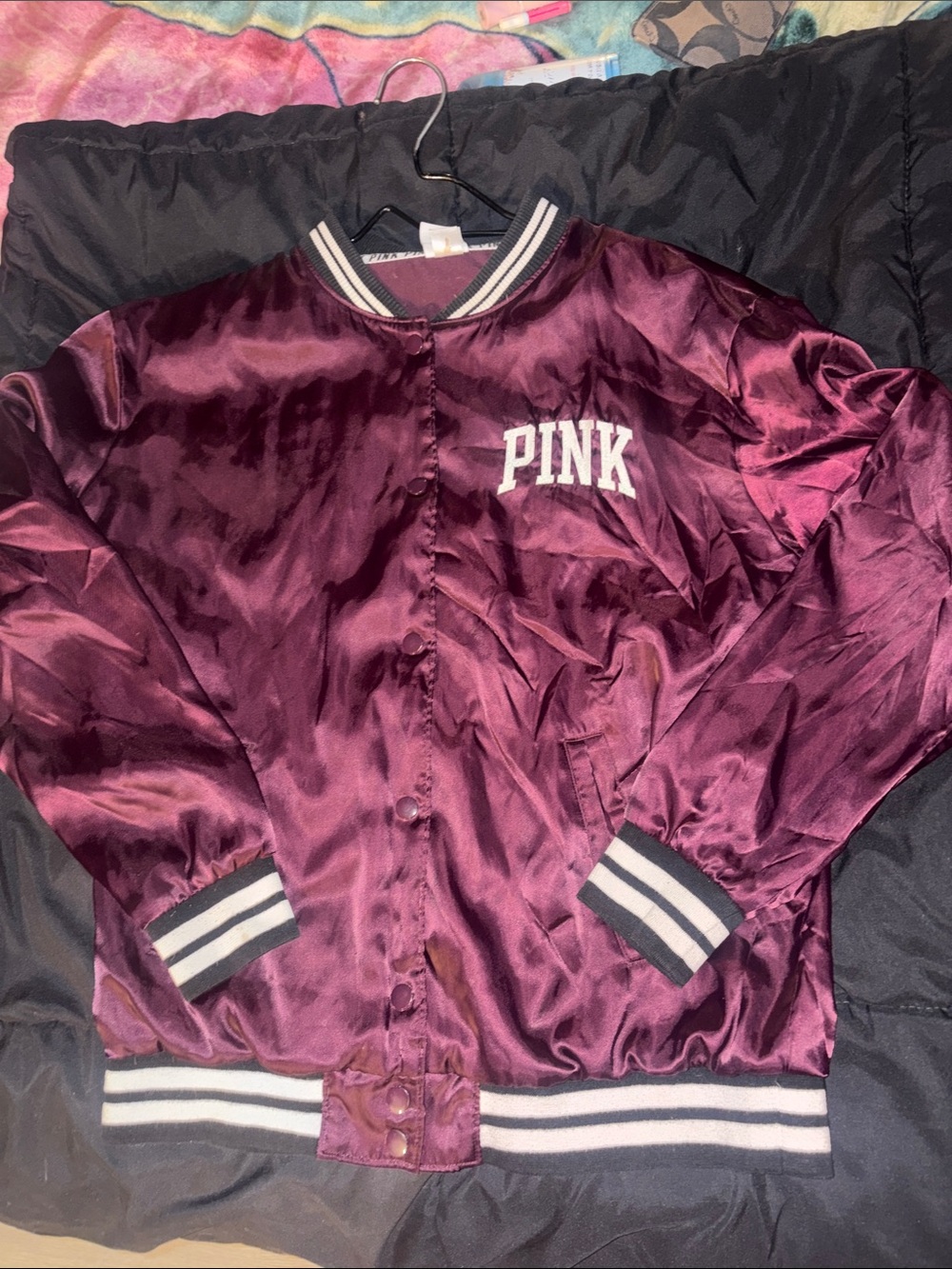 PINK Victoria's Secret Satin Bomber Jacket in Maroon